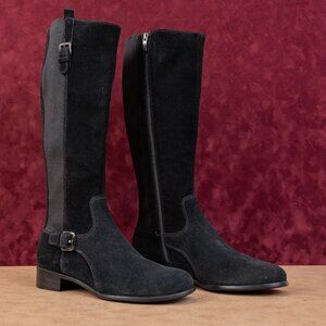 La Canadienne Women Samila Waterproof Black Suede Elastic Panel Winter Boots 9.5